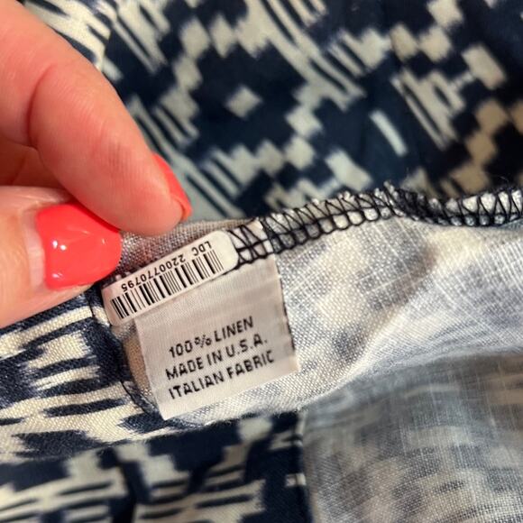 Bryn Walker Koroyo Linen Navy and White Ikat Sleeveless Wrap Vest Size L - Picture 7 of 9
